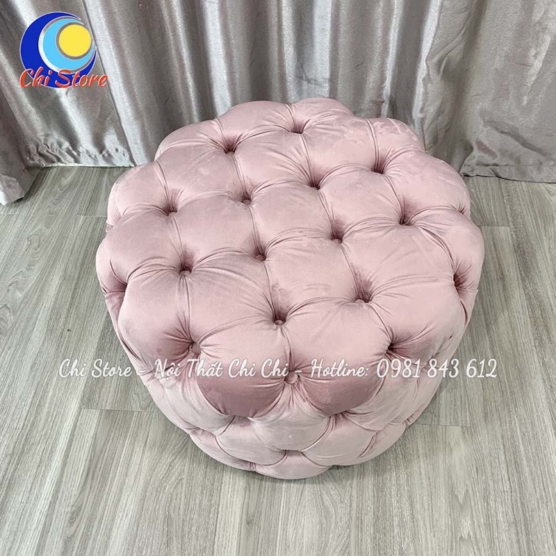 Ghế Đôn Sofa Tròn Cổ Điển Nhún Cao Cấp, Đôn Tròn Ngồi Bàn Trang Điểm (ĐK 50cm- Cao 45cm)