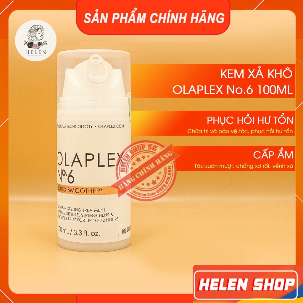 Kem Xả Khô OLAPLEX No6 Bond Smoother 100ml Cấp Ẩm, Phục Hồi Tóc Hư Tổn, Chống Xơ Rối, Vểnh Xù, Giúp Tóc Suôn Mượt