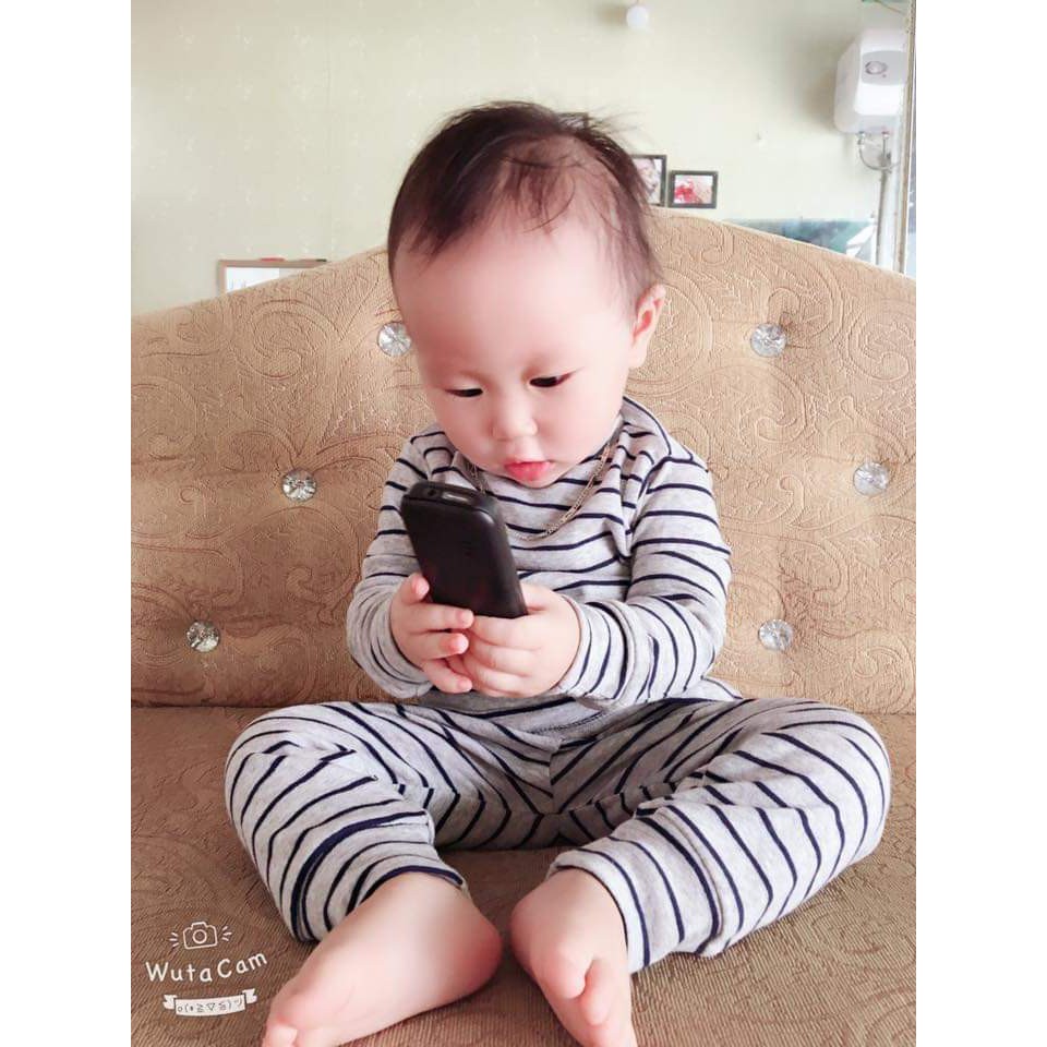 Bộ quần áo kẻ ngang bé gái bé trai thun cotton borip gymboree cổ 3cm dài tay giữ nhiệt Hàng xuất dư loại 1