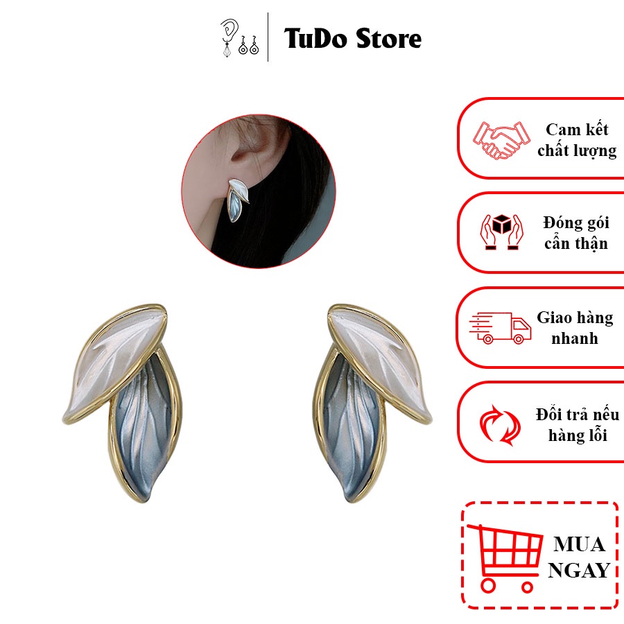 Bông tai, hoa tai nữ Hàn Quốc mạ bạc 925 hình chiếc lá nhỏ gọn cá tính HT1