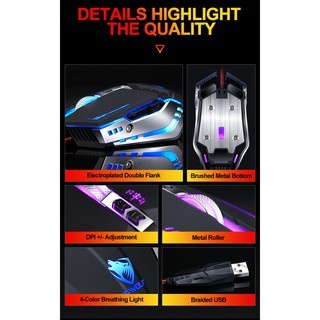 Chuột GAME T-Wolf V7 Full Led, Chuột máy tính có dây chuyên game siêu nhạy chỉnh 800 - 1600 DPI, Đế di Kim loại