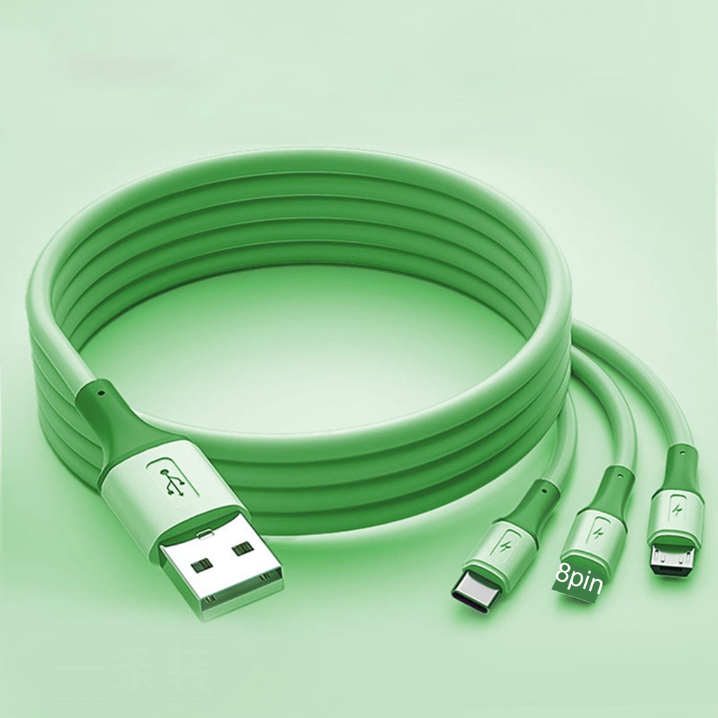 Dây Cáp Sạc Nhanh USB Loại C 8-pin 3 Trong 1 Bằng Silicon Cho Điện Thoại Thông Minh