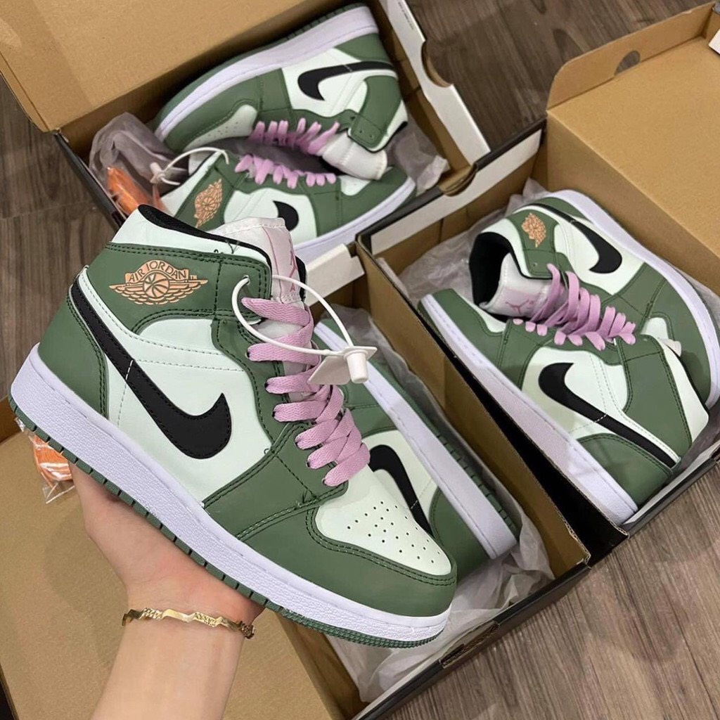 giày thể thao sneaker JD xanh chuối dây hồng, jd green cổ cao tím jd mid green ảnh thật bản xịn cao cấp