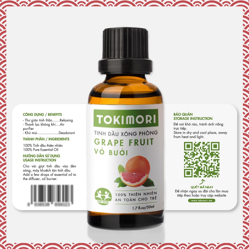 Tinh Dầu Vỏ Bưởi TOKI MORI Xuất Khẩu Nhật Bản (50ml) Nguyên Chất Thiên Nhiên, An Toàn Cho Trẻ, Xông Phòng, Khử Mùi