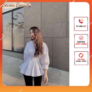 Áo sơ mi nữ, áo thiết kế nhún eo tay chuông cánh rơi dáng rộng, áo kiểu nữ phong cách hàn quốc 7.beautiful  A84