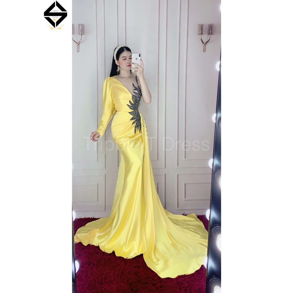 Đầm maxi body dạ hội kết cườm cao cấp tà dài sang trọng TRIPBLE T DRESS - MS155Y- Size S/M/L