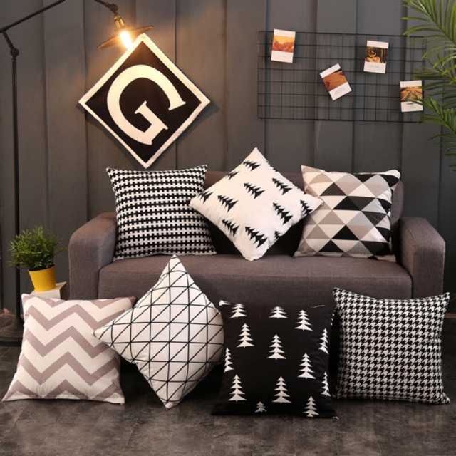 Vỏ gối áo gối sofa nỉ nhung in 2 mặt vải dày mềm mịn (không kèm ruột) ĐEN