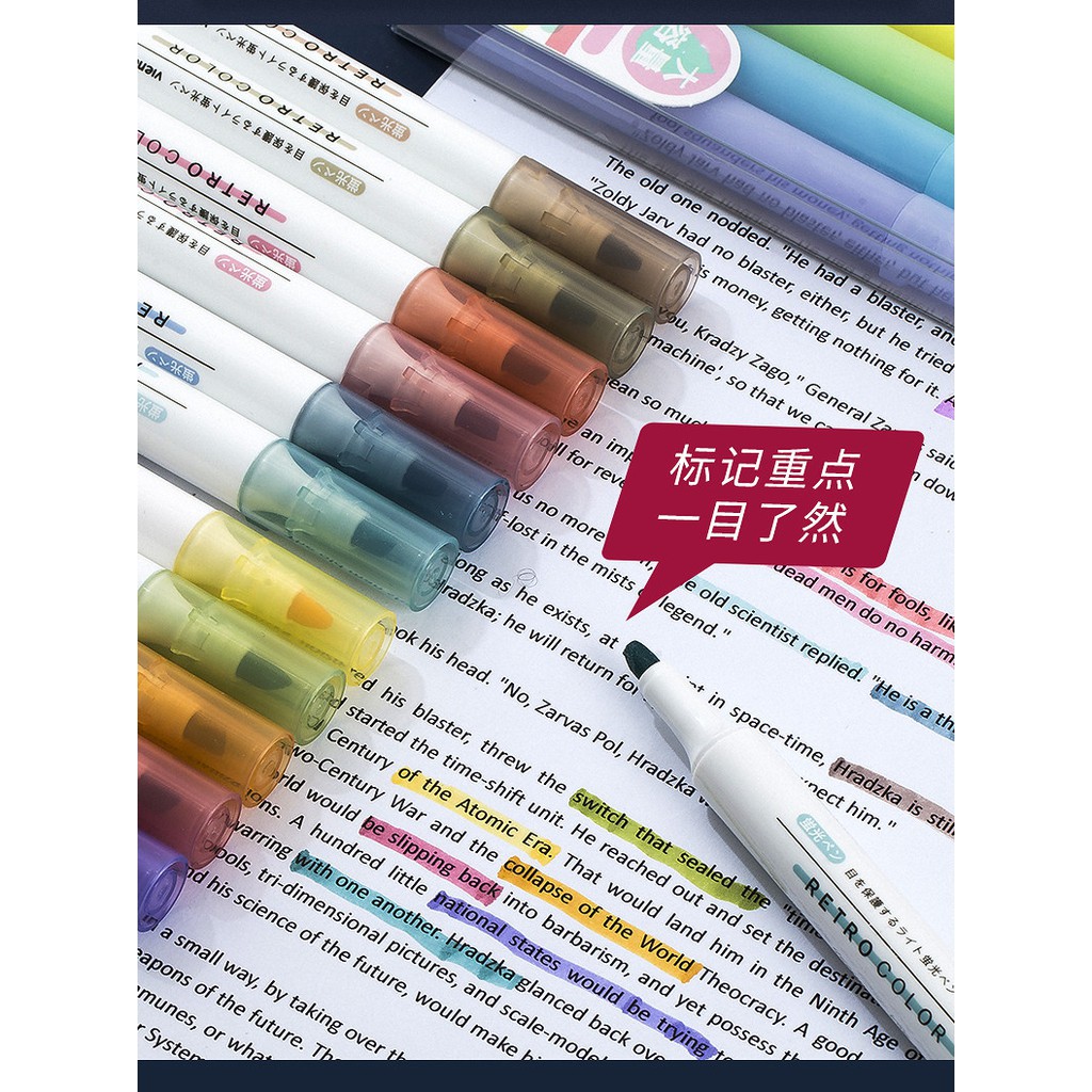 Bút dạ quang gồm 18 màu macaron phong cách cổ điển tuyệt đẹp