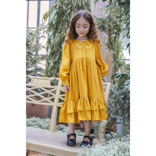 Váy bé gái CRABIE dài tay cổ tròn thắt nơ công chúa xinh xắn - Fiona Dress - Vàng