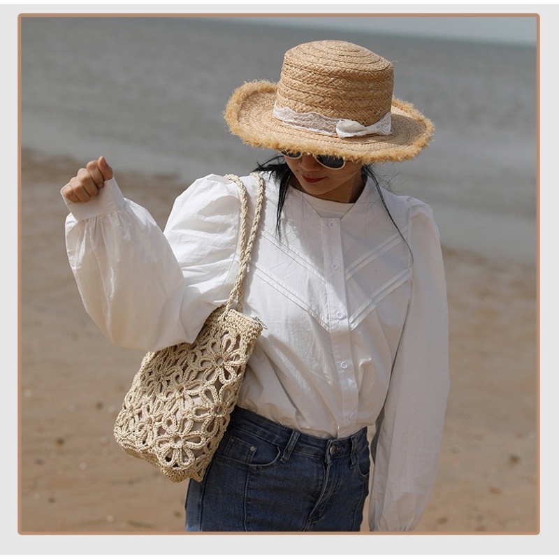 Giỏ Túi Cói Rơm Đan Bện Chặt Hình Hoa Siêu Xinh ABBB030