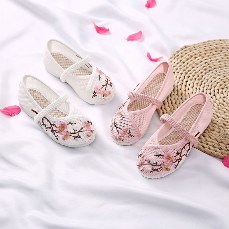 Giày Vải Thêu Hoa Văn Dân Tộc Kiểu Công Chúa 22 Dành Cho Bé Gái Biểu Diễn Múa
