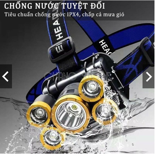 Đèn Pin Đội Đầu Đeo Trán 5 Bóng Siêu Sáng Kèm Pin Sạc Siêu Tiện Lợi