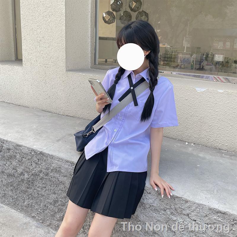 ▤❒❣Thái Lan phong cách đại học jk đồng phục áo sơ mi ngắn tay nữ sinh viên nội tạng xếp ly thêu hoa oải hương cung