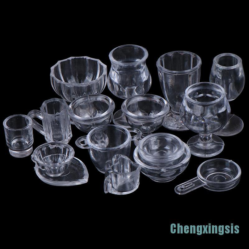 Set 17 mô hình dụng cụ bàn ăn đồ chơi mini trong suốt đóng vai tỉ lệ 1:12 dành cho nhà búp bê