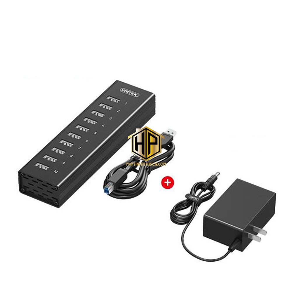 Bộ chia 10 Cổng USB 3.0 UNITEK H305A - HUB USB 10 Port Vỏ Nhôm - Hapustore