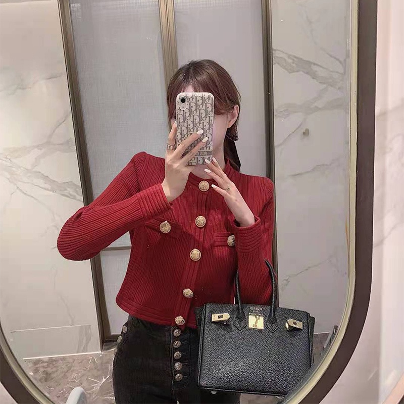 Áo Len Dệt Kim Tay Dài Dáng Ôm Phong Cách Thời Trang Hàn Quốc Cho Nữ