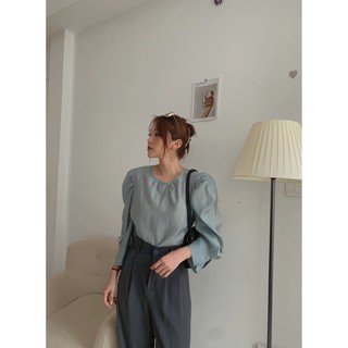 Áo lụa satin cổ tròn dài tay bồng SM-6316