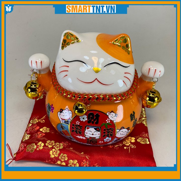 Mèo thần tài may mắn Maneki Neko 10cm kiêm hũ tiết kiệm cao cấp