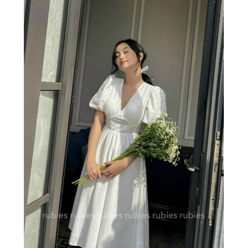 [CÓ MÚT NGỰC] ĐẦM TRẮNG ĐAN LƯNG TAY XOÈ BỒNG