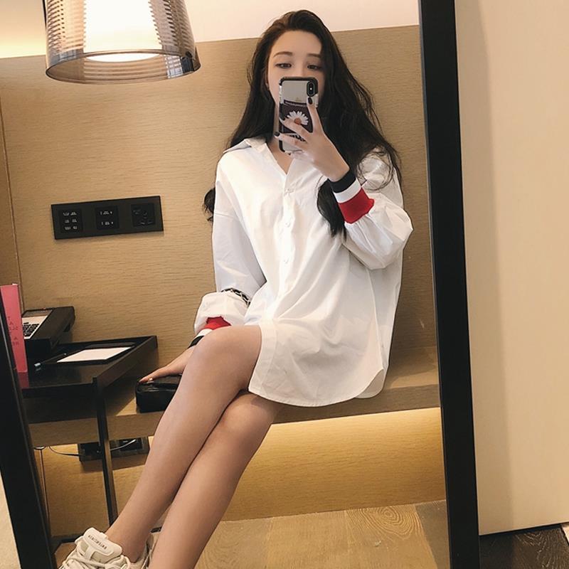 Áo sơ mi cotton dáng dài kẻ sọc phong cách hàn quốc thời trang xuân thu dành cho nữ 2021