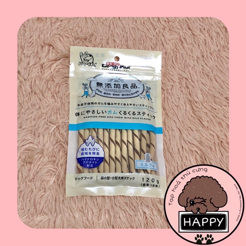 Que gặm xoắn DoggyMan cho chó vị phô mai, sữa, bò 120gr / Bánh thưởng thanh dài Doggy Man cho cún 120g [Ảnh thật]