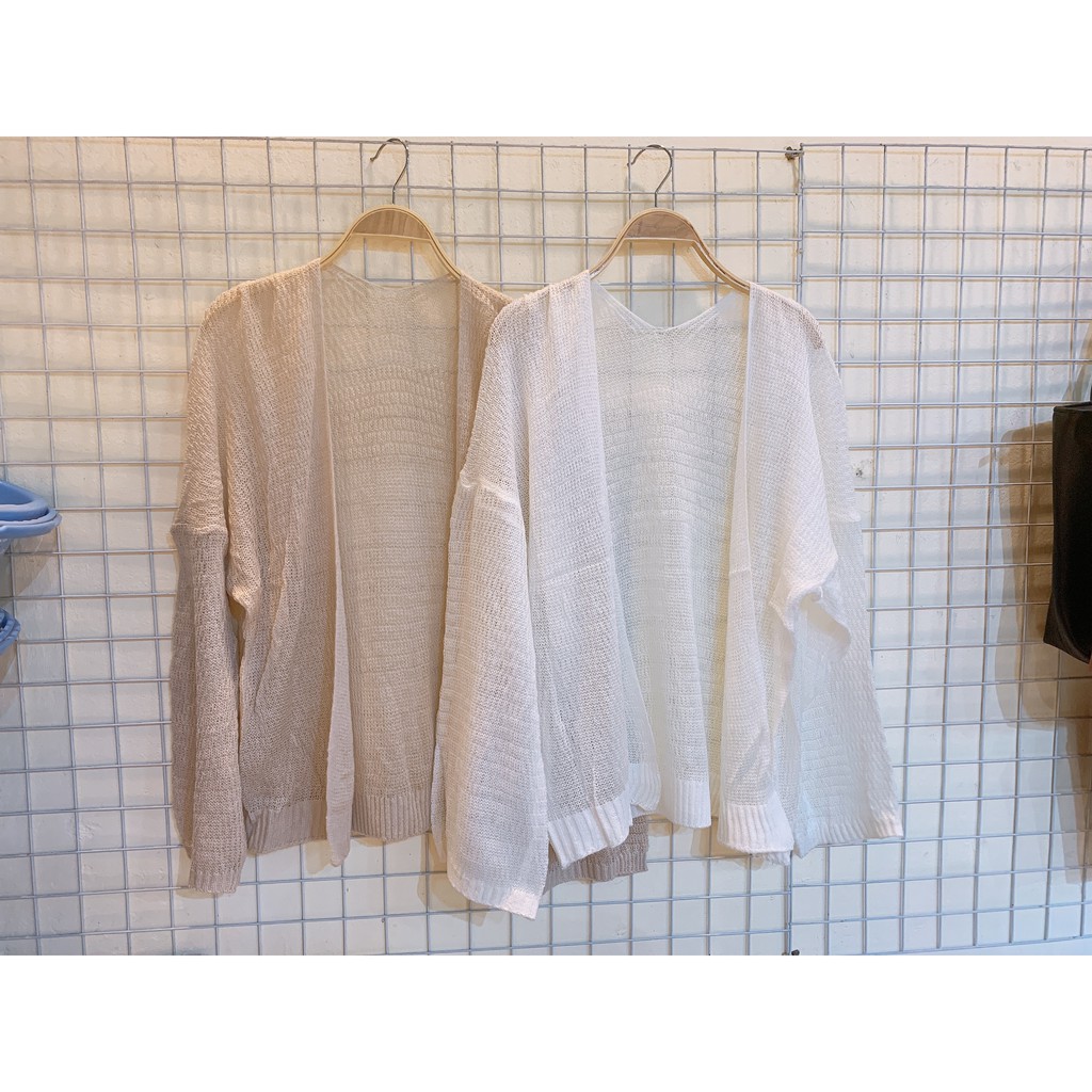 Áo Khoác Cardigan Lưới Nữ [FREESHIP] 🌸 Áo len mỏng tay bồng màu Trắng | Be | Nâu thun trơn basic ulzzang HOT 🌸 | BigBuy360 - bigbuy360.vn