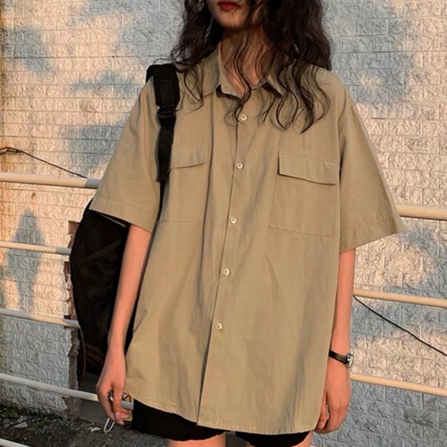 (CLIP THẬT) Áo sơ mi oversize basic cộc tay ulzzang