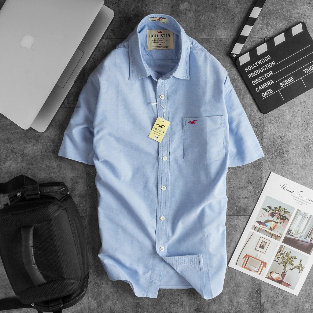Áo sơ mi nam Hollister ngắn tay cao cấp vải Oxford màu xanh nhạt - Phong Cách Doanh Nhân sẽ
