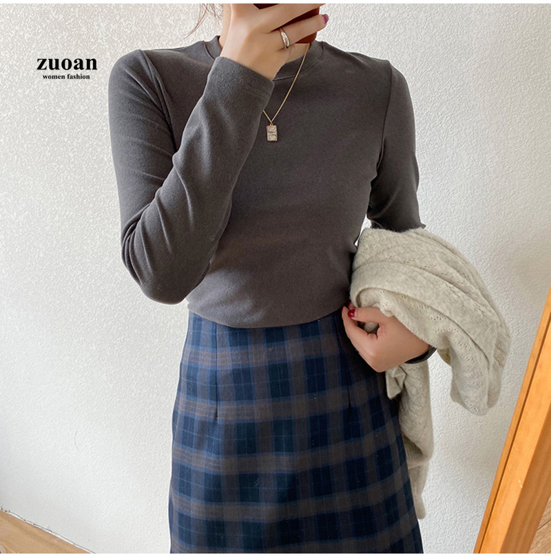 SUXI Áo Thun Tay Dài Cổ Tròn Màu Trơn Thiết Kế Đơn Giản Thời Trang Thu Đông