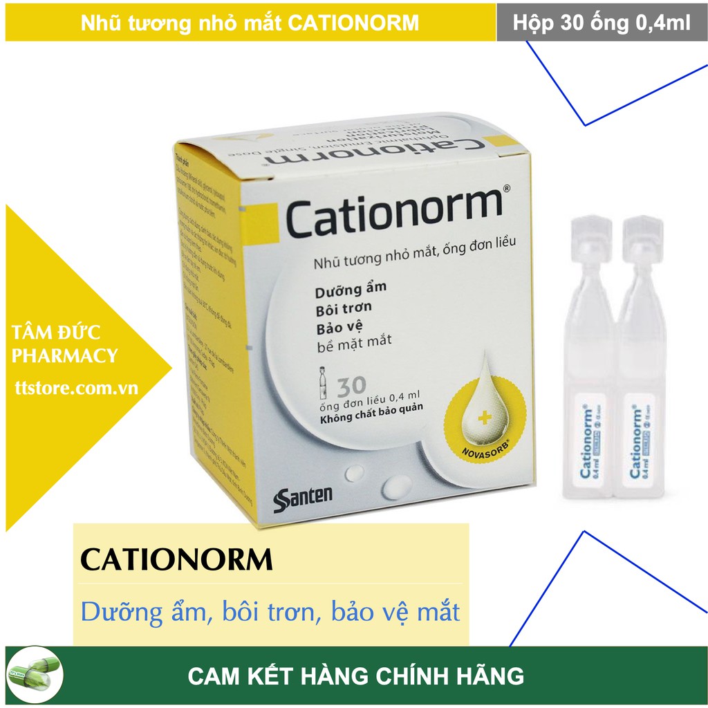 CATIONORM [Hộp 30 ống 0.4ml] - Nhũ tương dưỡng ẩm, bảo vệ mắt cho người dùng kính áp tròng [nước mắt nhân tạo cationorm]