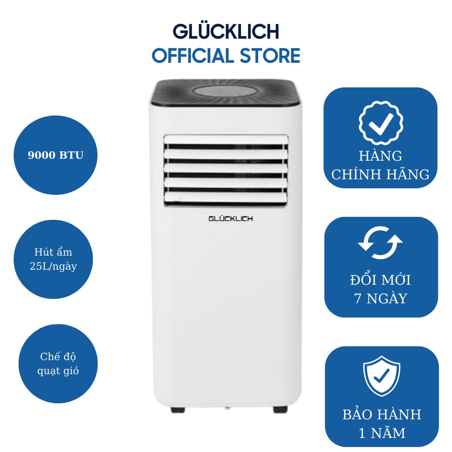 Điều hòa di động GLUCKLICH 9000 BTU - Máy hút ẩm 24L/ngày