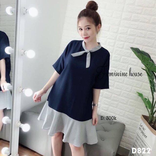 Đầm Suông Đuôi Cá Nơ Cổ