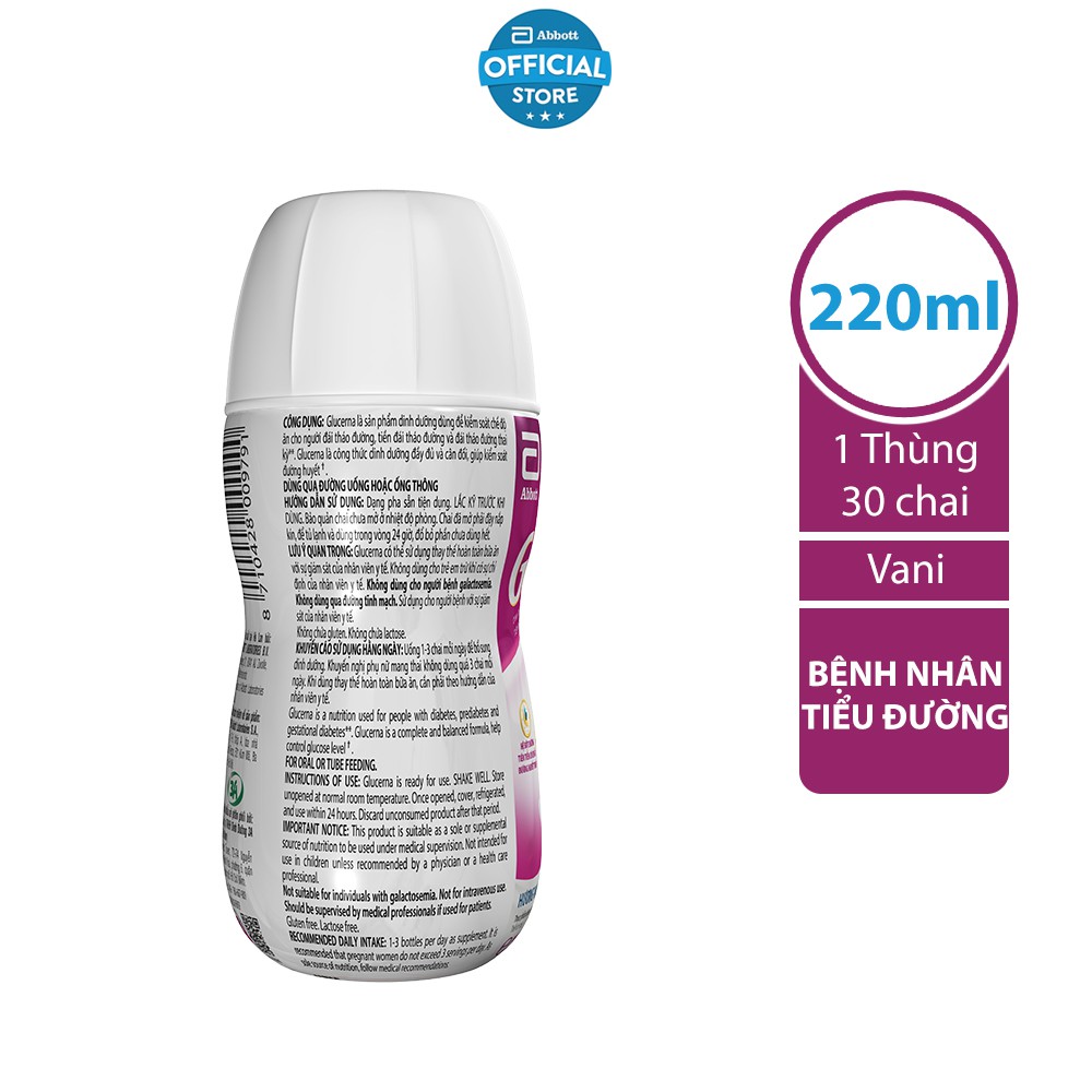 [HÀNG CHÍNH HÃNG]🌸 Thùng 30 Sữa nước dành cho người bị tiểu đường Glucerna Abbott 220ml/chai 🌸