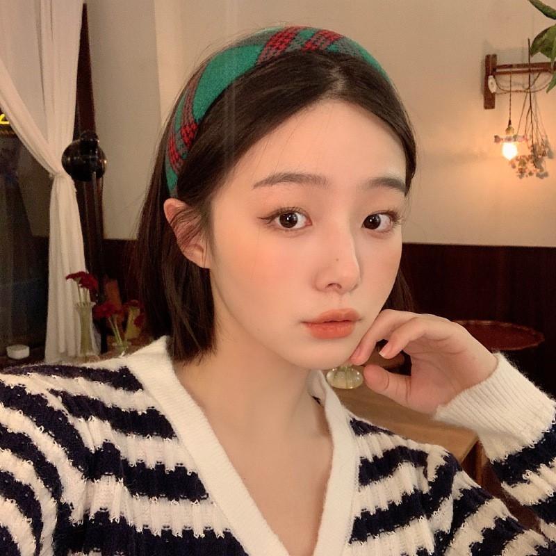 Băng Đô Cài Tóc Vải Nhung Kẻ Sọc Caro Nhiều Màu Dễ Thương Phong Cách Hàn Quốc