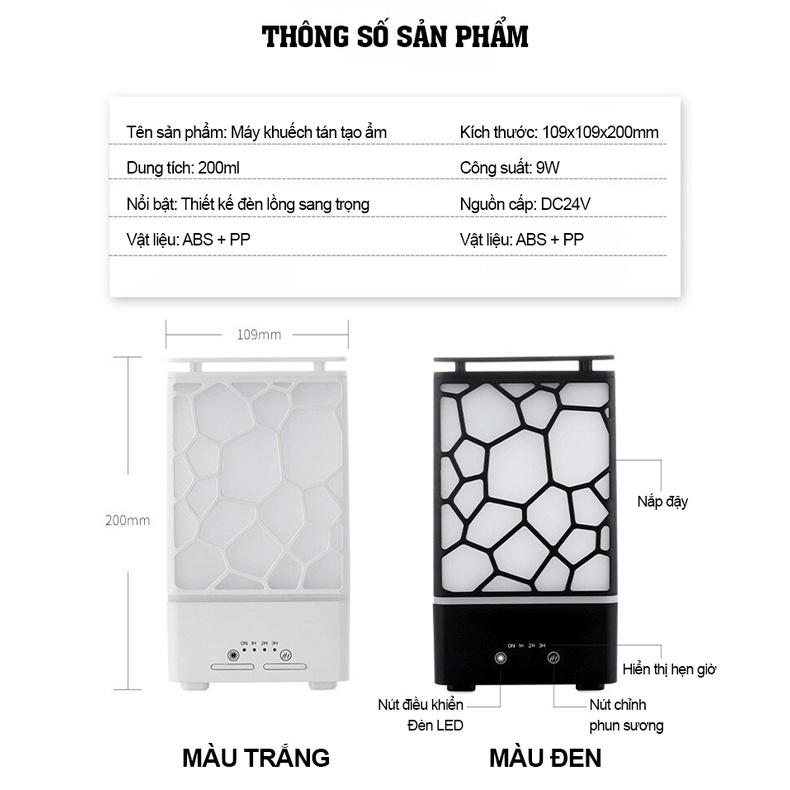 Máy Khuếch Tán, Máy Xông Tinh Dầu Cân Bằng Độ Ẩm GULIFE MKT 108LP Hình Lập Phương 7 Màu - Tặng Tinh Dầu