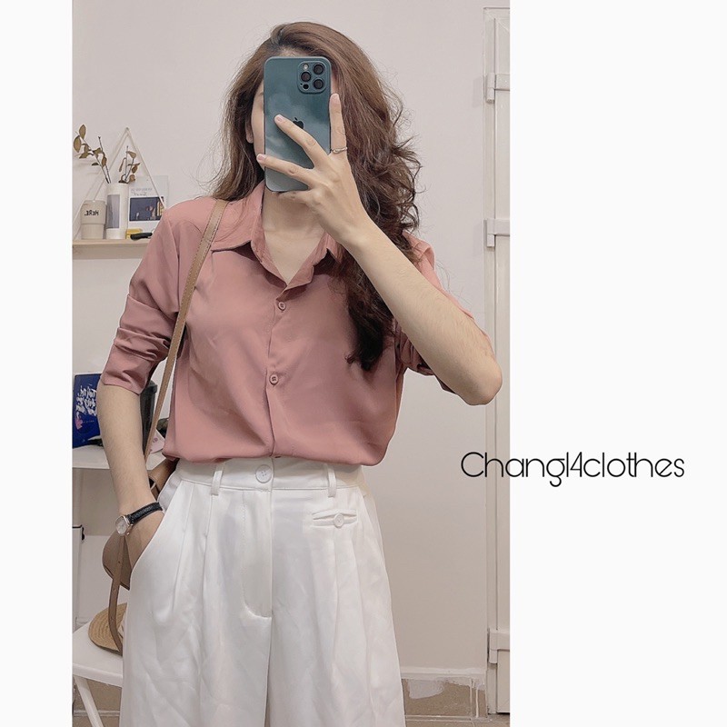 Áo sơ mi nữ siêu xinh, áo sơ mi công sở chất lụa đẹp nhiều màu (hồng trắng vàng) | BigBuy360 - bigbuy360.vn