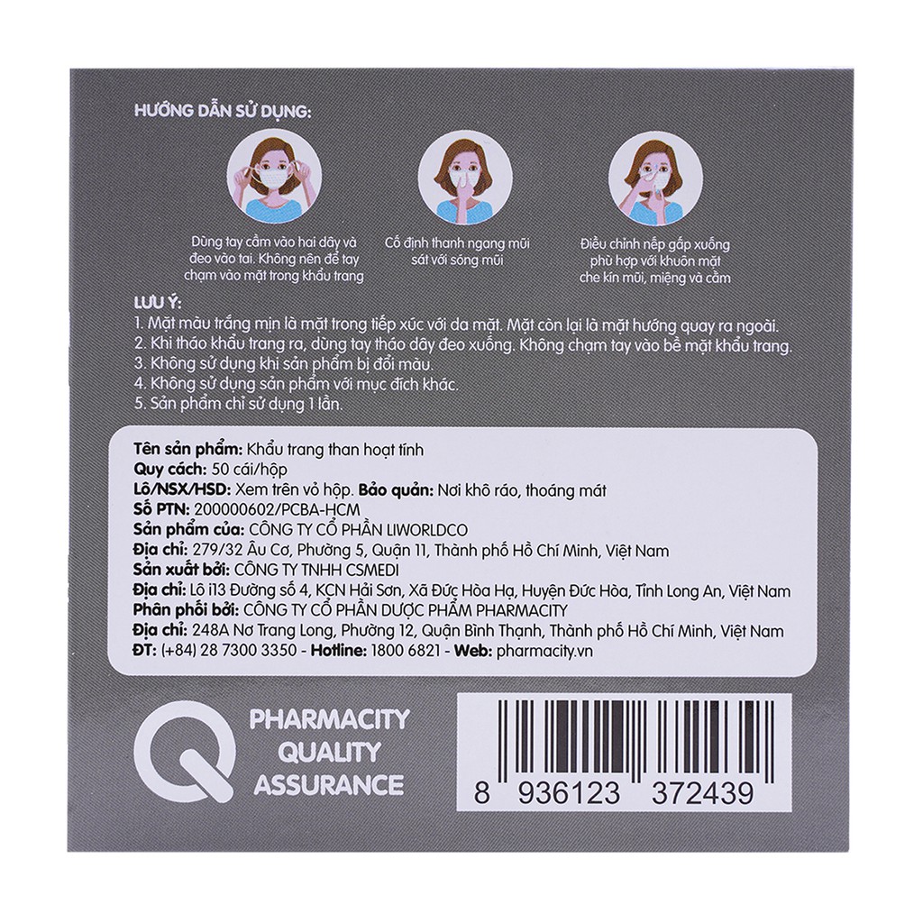 Khẩu trang y tế than hoạt tính 4 lớp Pharmacity | BigBuy360 - bigbuy360.vn