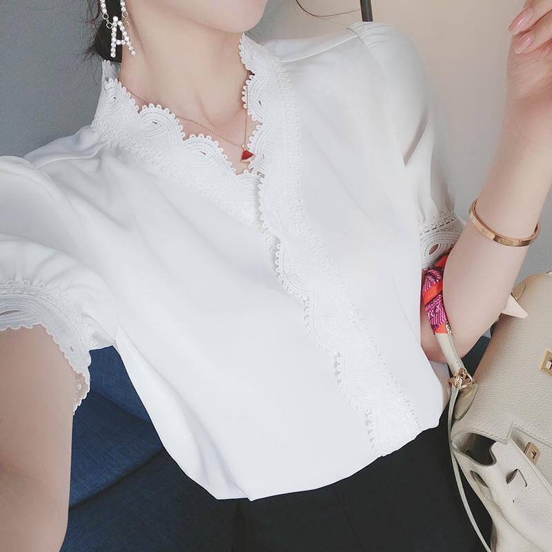 Áo Sơ Mi Trắng Tay Ngắn Cổ Chữ V Thời Trang Mùa Hè Dành Cho Nữ