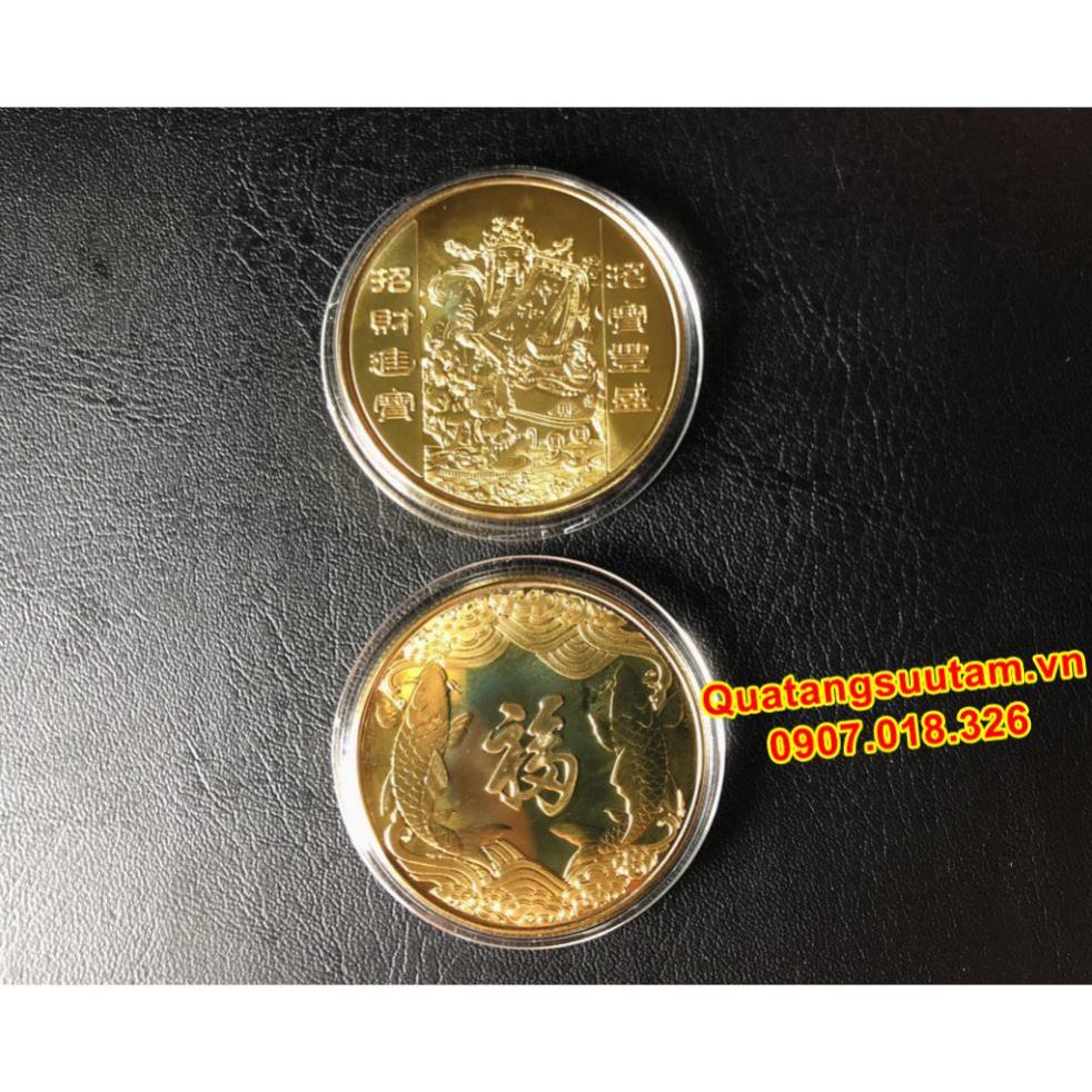 [RƯỚC LỘC] [SHOPEE TRỢ GIÁ] HOT - Đồng xu hình Thần Tài mạ vàng may mắn tặng túi gấm