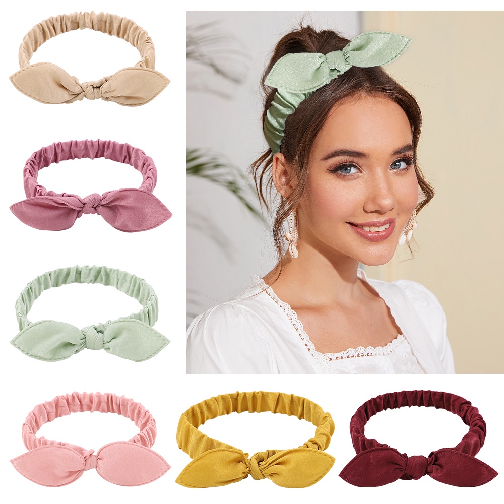 RainBow Bows 1 Băng Đô Tai Thỏ Co Giãn Màu Trơn Dễ Thương Cho Nữ