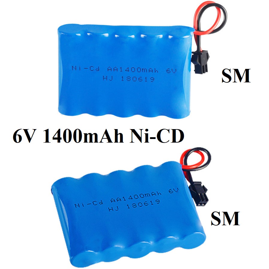 Pin sạc 6V 1400mah Ni-CD cổng nối SM dùng cho xe ô tô mô hình điều khiển