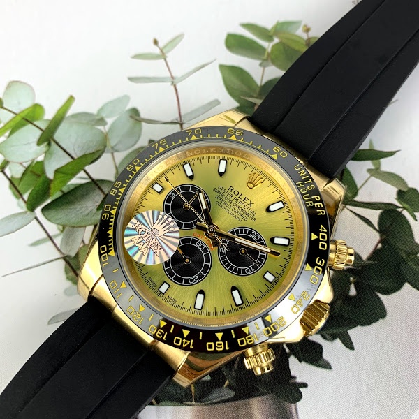 Đồng hồ Nam Rolex máy nhật-Đồng hồ cơ Automatic Rolex 3 nút mặt vàng hồng dây cao su size 40-42 mm
