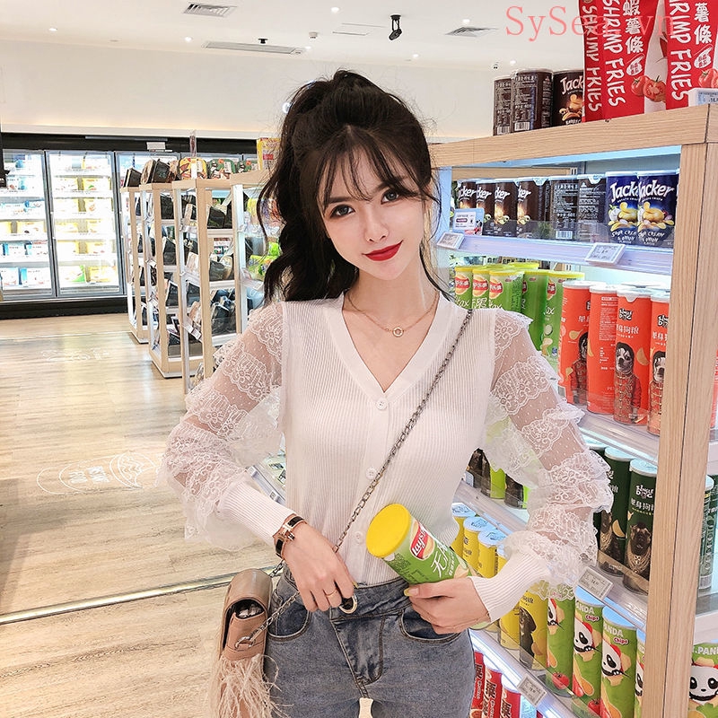 Áo khoác len tay dài xẻ cổ chữ V phong cách thời trang cho phái nữ