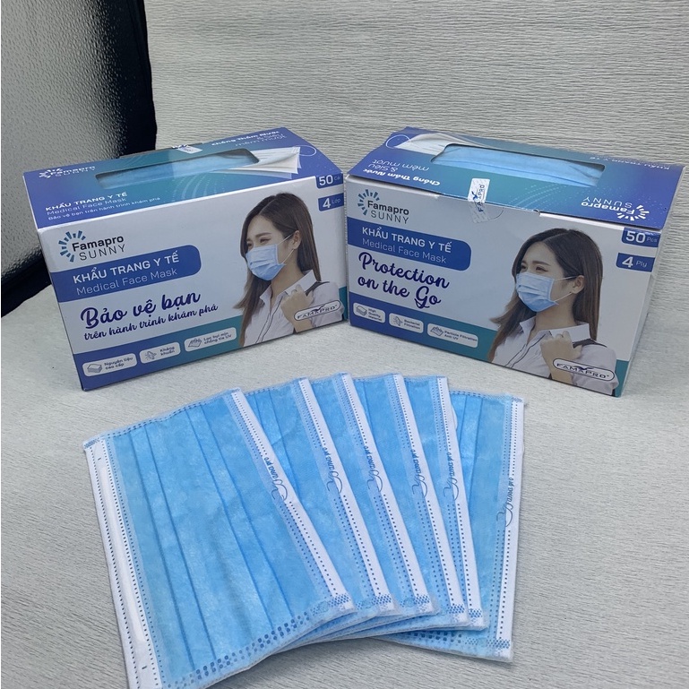 [SUNNY - COMBO 5 HỘP] Khẩu trang y tế kháng khuẩn 4 lớp Famapro SUNNY (50 cái/ hộp)