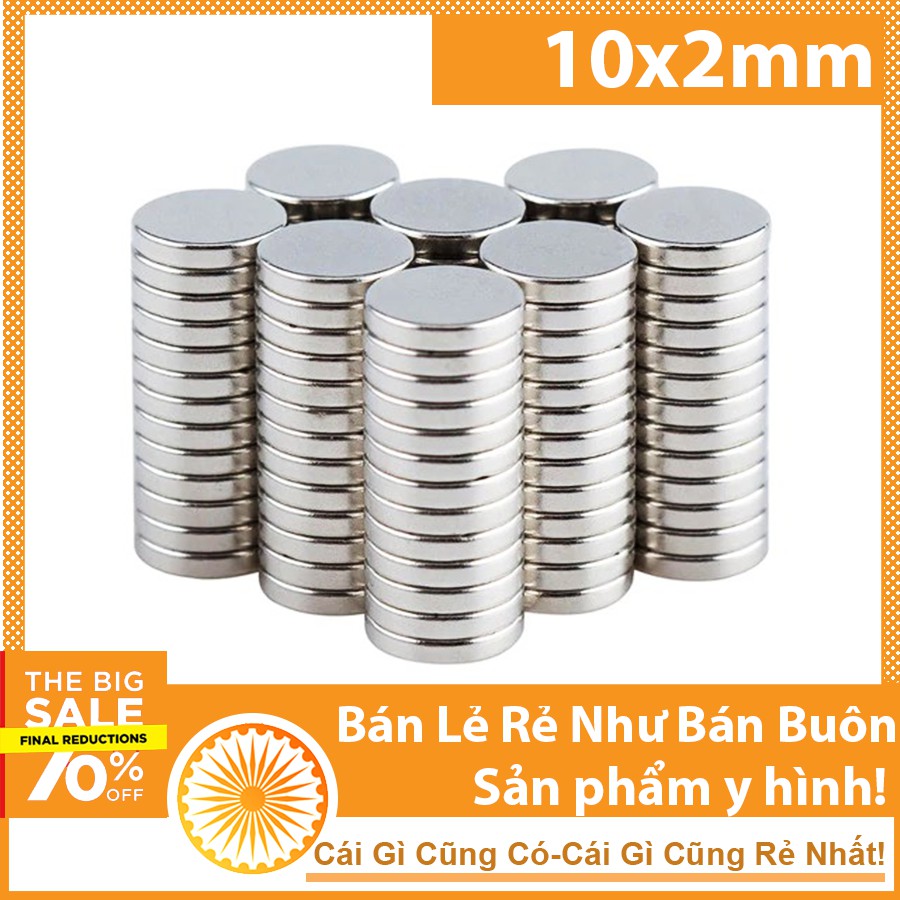 50 Viên 10x2mm Nam Châm Trắng Đất Hiếm Lực Từ Cực Mạnh
