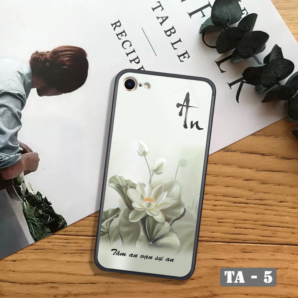 Ốp in hình Hoa Sen Trắng chữ An iPhone 5/5s/5SE - iPhone 6 - iPhone 6s - iPhone 7 - iPhone 8 trên mặt lưng kính 3D đẹp