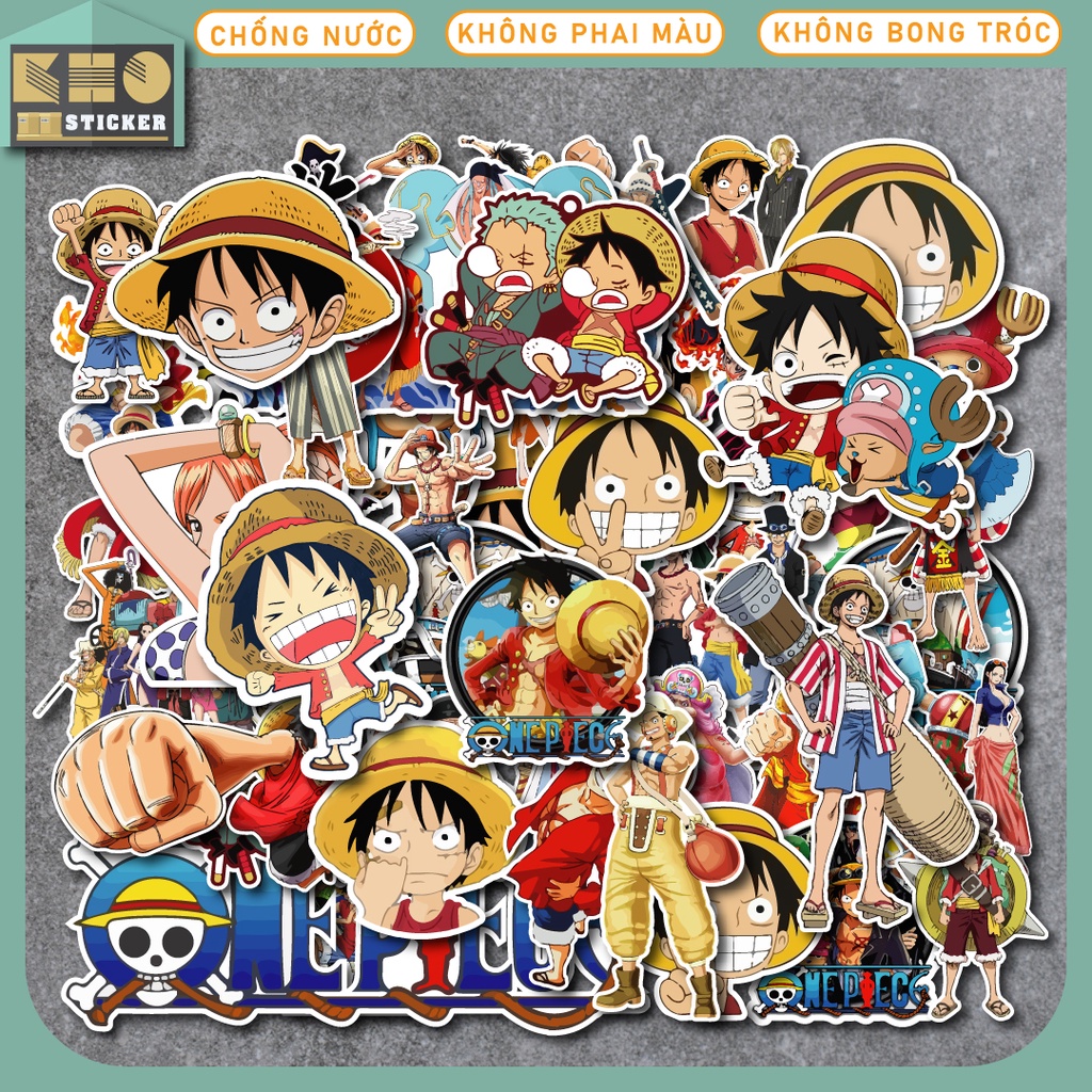 Nguyên bộ 50 Sticker One Piece chống nước sticker dán laptop, điện thoại, đàn guitar, mũ bảo hiểm, vali. MSP: ST06