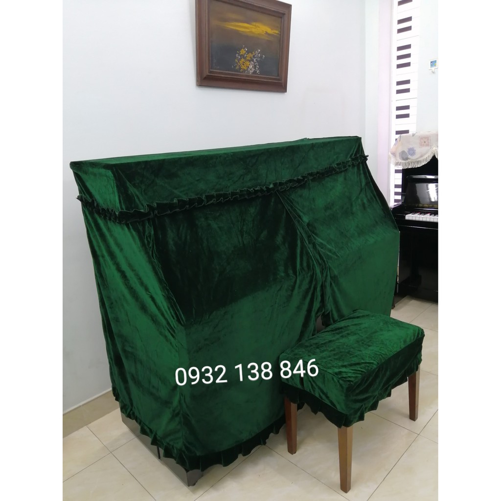 Khăn phủ đàn Piano xanh rêu sang trọng phủ nguyên cây đàn