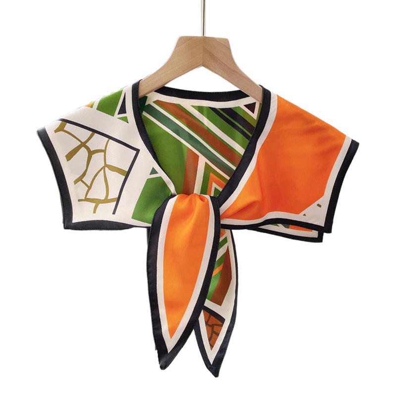 Khăn Choàng Cổ Giả Lụa In Họa Tiết Hình Học Nhiều Màu Sắc Có Thể Tháo Rời Phong Cách Hàn Quốc Cho Nữ