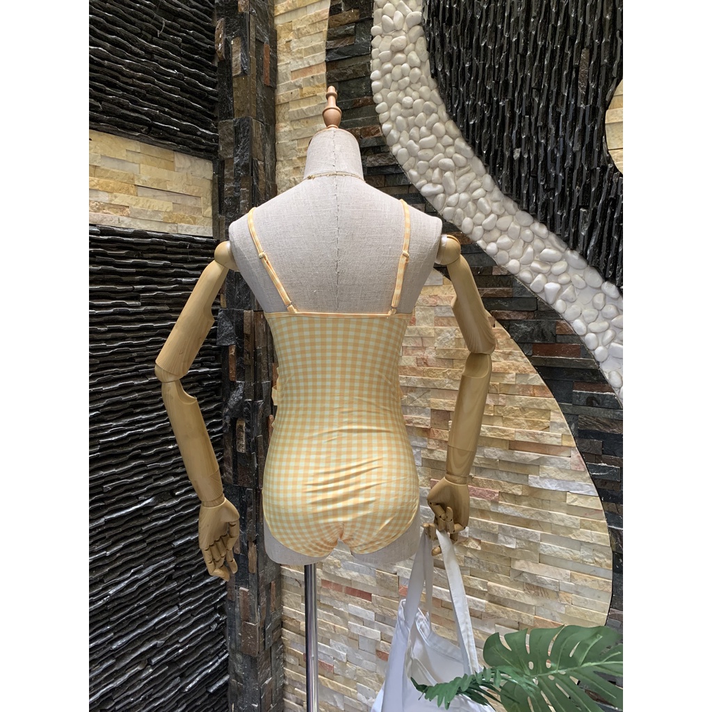 Bikini liền thân cổ yếm caro